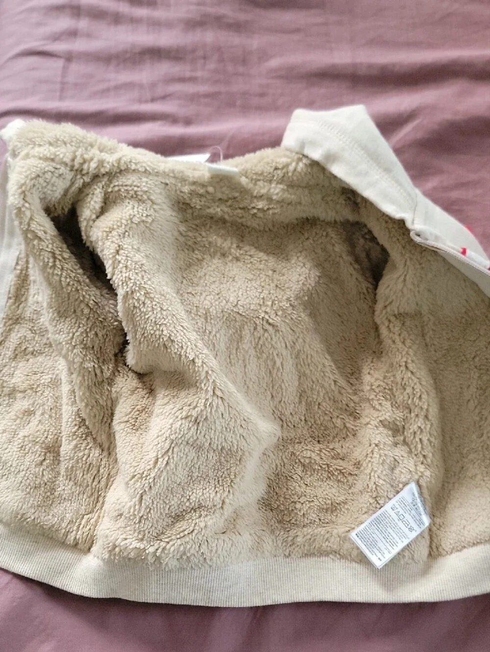 GAP Cream Sherpa-Lined Hoodie with Pink Logo